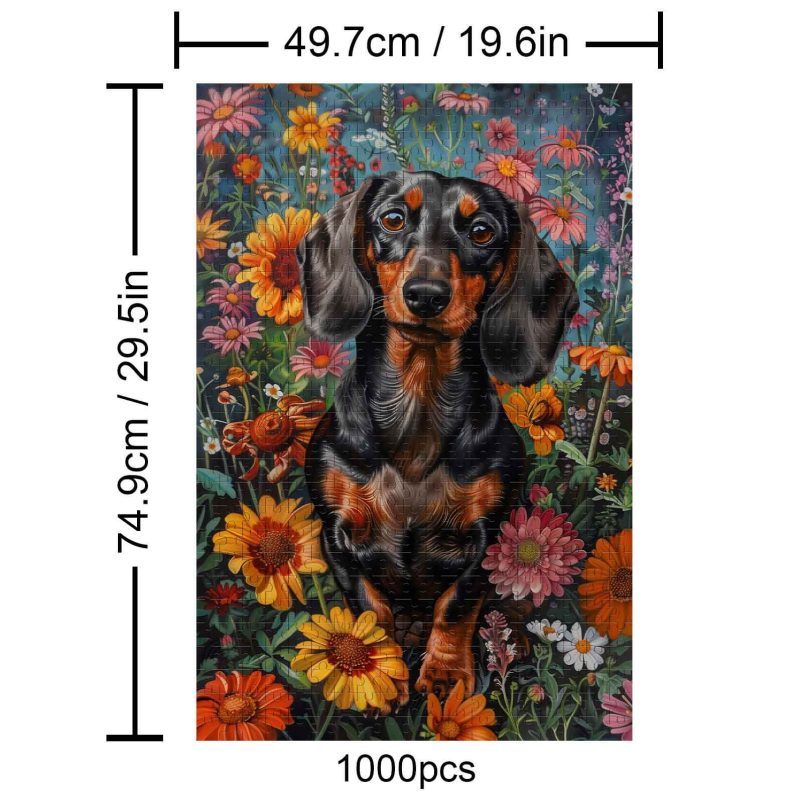 Dachshund in flowers 500 / 1000 Piece Puzzle - Woodbests