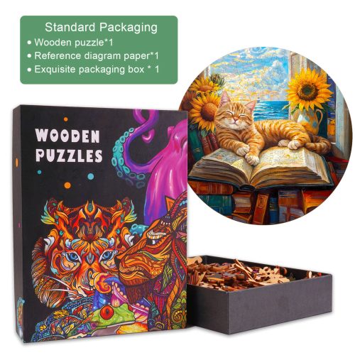 Lazy Orange Cat Wooden Jigsaw Puzzle - Woodbests