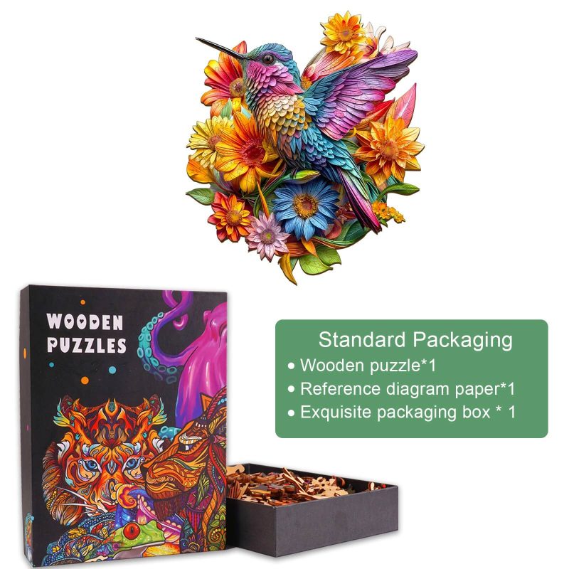 Hummingbird and Flowers Wooden Jigsaw Puzzle - By Woodbests