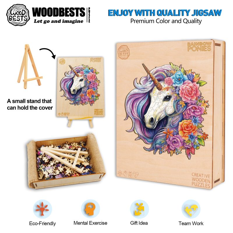 Rainbow Ponies Wooden Jigsaw Puzzle-Woodbests