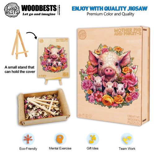 Mother Pig And Piglet-2 Wooden Jigsaw Puzzle-Woodbests