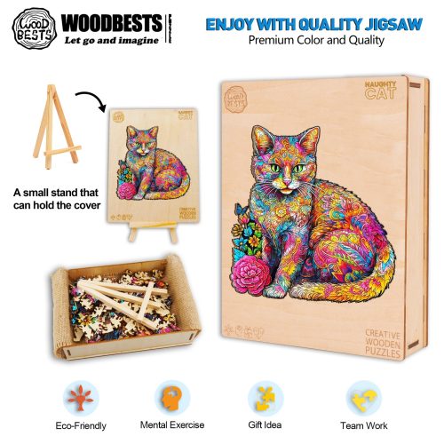 Naughty Cat Wooden Jigsaw Puzzle-Woodbests