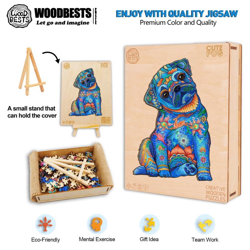 Cute Pug Wooden Jigsaw Puzzle - Woodbests