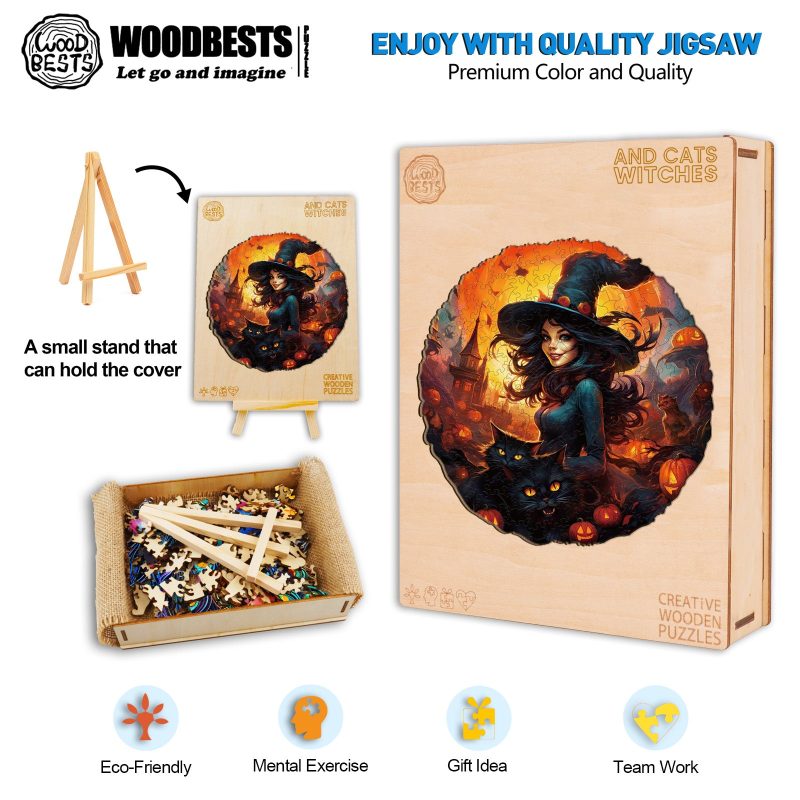 Witches and Cats Wooden Jigsaw Puzzle-Woodbests