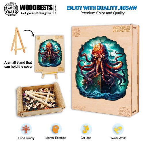 Octopus Monster Wooden Jigsaw Puzzle-Woodbests