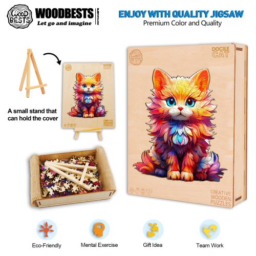 Docile Cat Wooden Jigsaw Puzzle-Woodbests