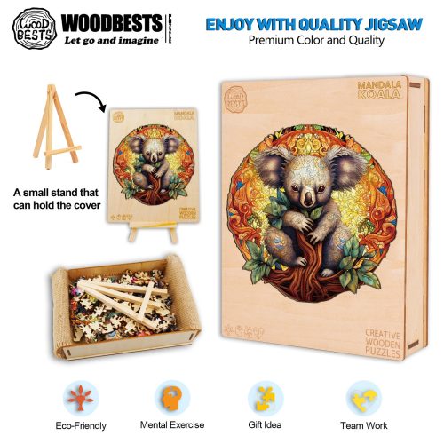 Mandala Koala Wooden Jigsaw Puzzle-Woodbests