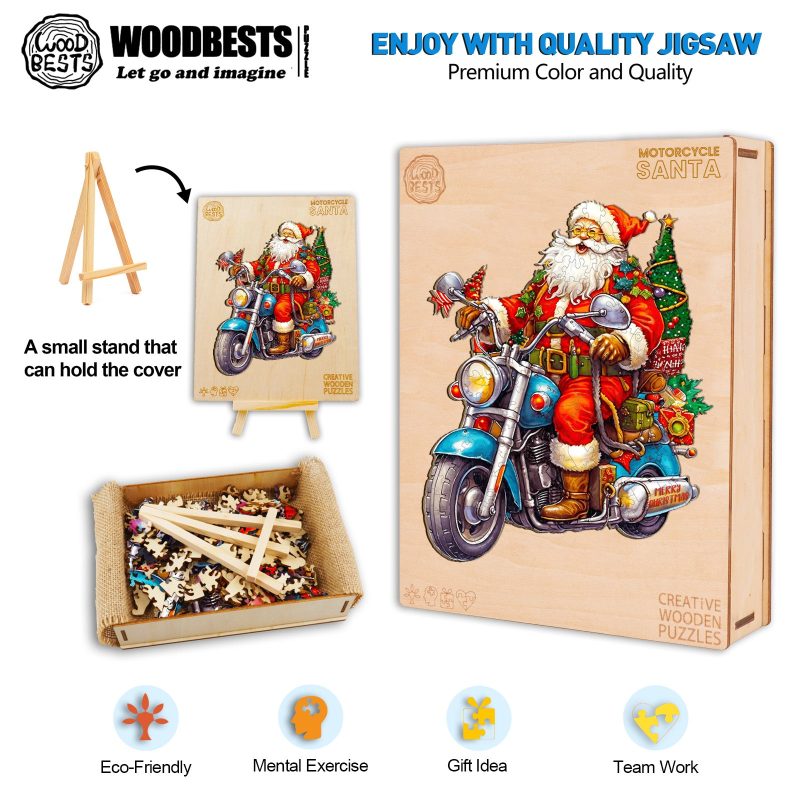 Motorcycle Santa Wooden Jigsaw Puzzle-Woodbests