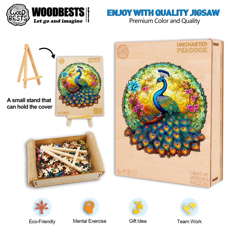 Uncharted Peacock Wooden Jigsaw Puzzle-Woodbests