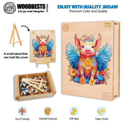 Angel Pig Wooden Jigsaw Puzzle-Woodbests