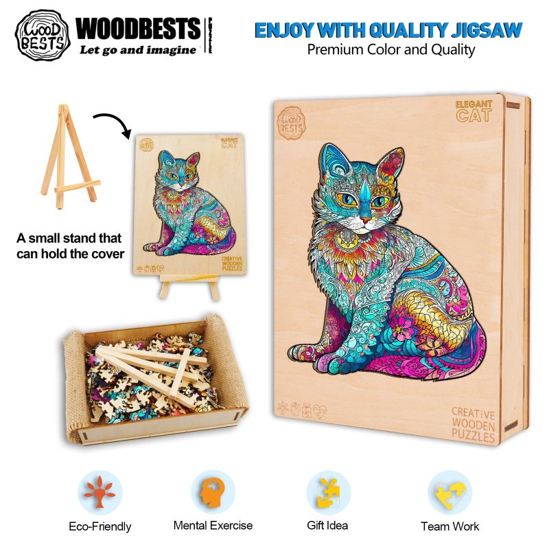 Elegant Cat Wooden Jigsaw Puzzle-Woodbests