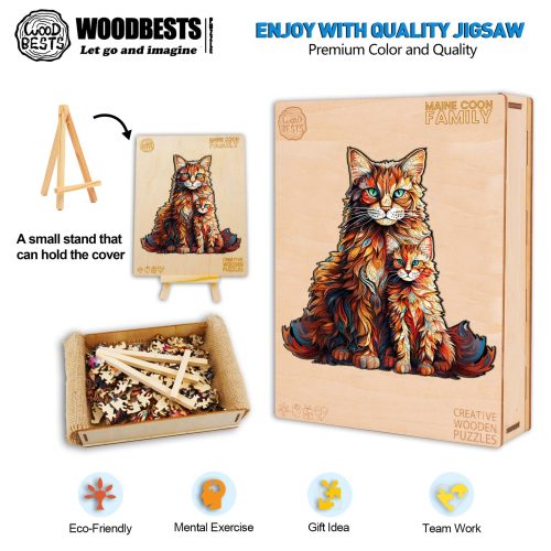 Maine Coon Family Wooden Jigsaw Puzzle-Woodbests