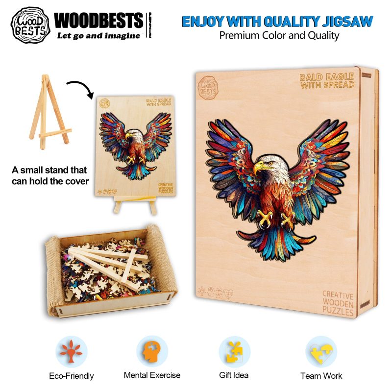 Bald Eagle with Spread Wings Wooden Jigsaw Puzzle-Woodbests