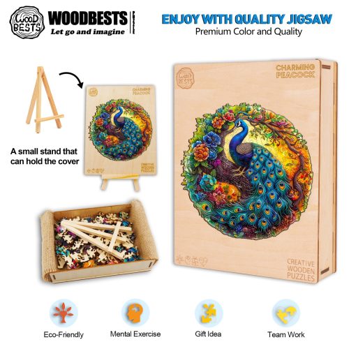 Charming Peacock Wooden Jigsaw Puzzle-Woodbests