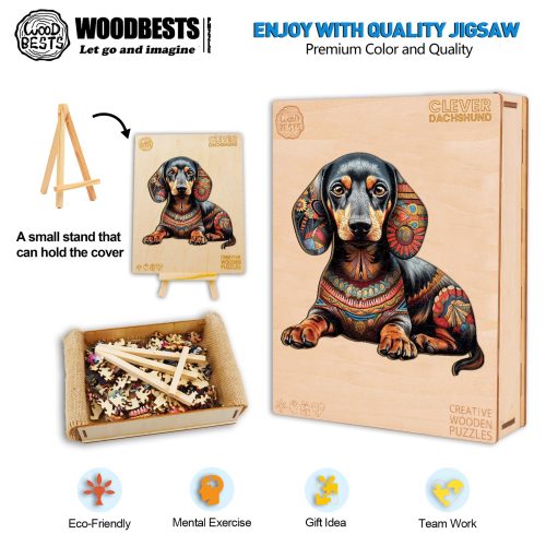 Clever Dachshund Wooden Jigsaw Puzzle-Woodbests