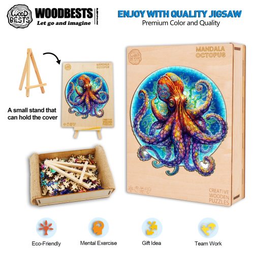 Mandala Octopus Wooden Jigsaw Puzzle-Woodbests