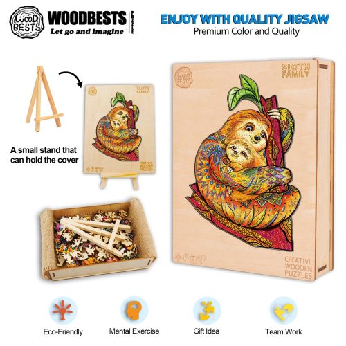 Sloth Family Wooden Jigsaw Puzzle - Woodbests