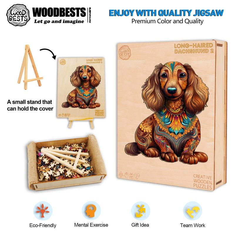 Long-haired Dachshund 2 Wooden Jigsaw Puzzle-Woodbests