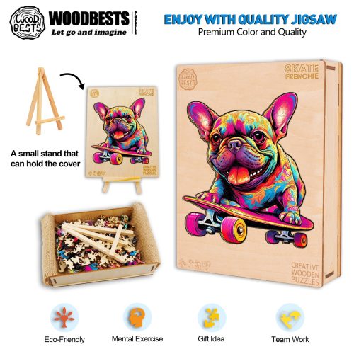 Skate Frenchie Wooden Jigsaw Puzzle-Woodbests