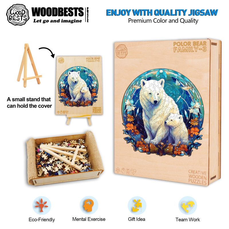 Polor Bear Family-3 Wooden Jigsaw Puzzle-Woodbests