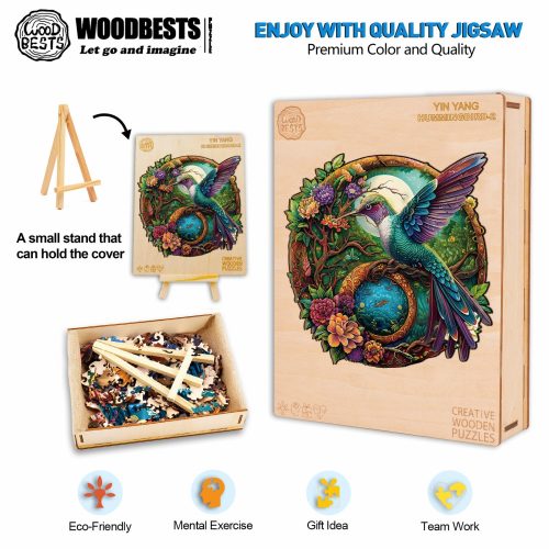 Yin Yang Hummingbird-2 Wooden Jigsaw Puzzle-Woodbests