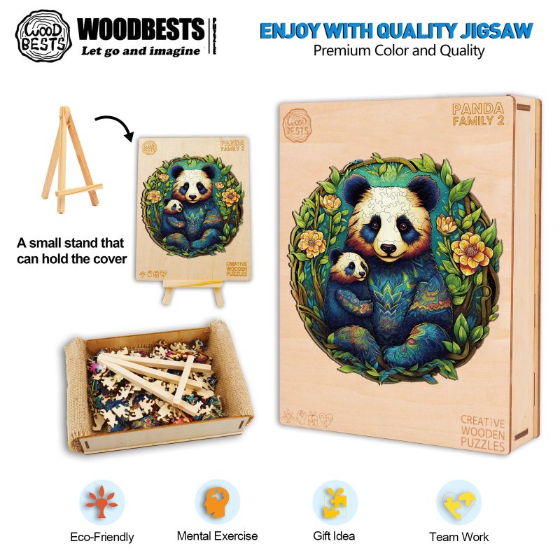 Panda Family 2 Wooden Jigsaw Puzzle-Woodbests