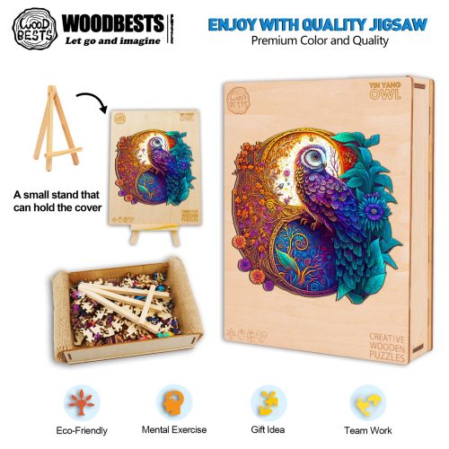 Yin Yang Owl 1 Wooden Jigsaw Puzzle-Woodbests