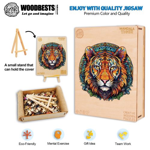 Mandala Tiger Wooden Jigsaw Puzzle-Woodbests