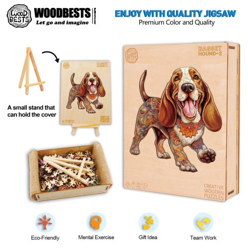 Basset Hound-2 Wooden Jigsaw Puzzle-Woodbests