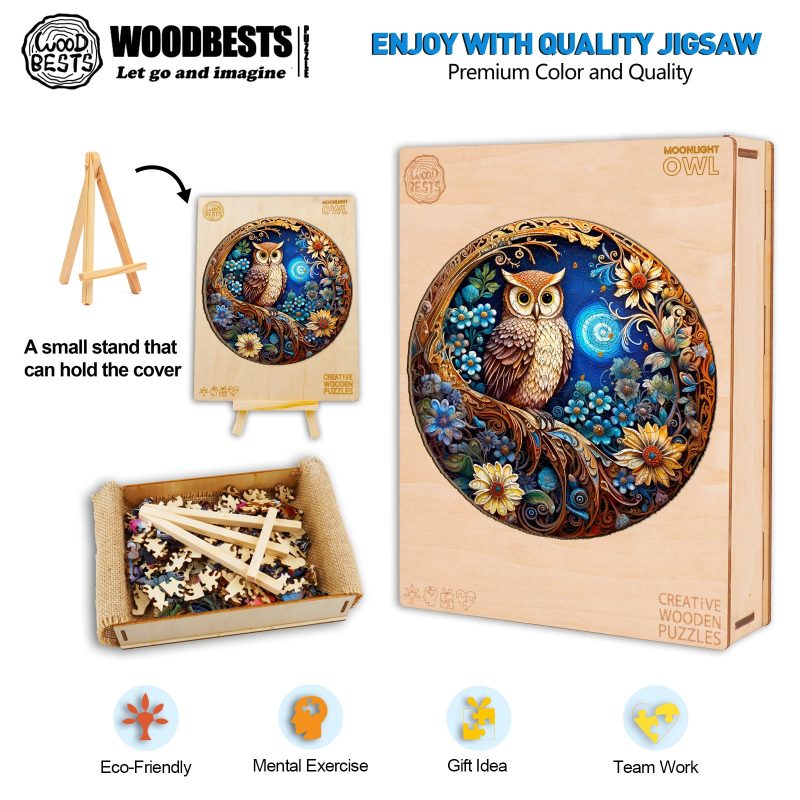 Moonlight Owl Wooden Jigsaw Puzzle-Woodbests