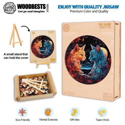 Yin Yang Cat-2 Wooden Jigsaw Puzzle-Woodbests