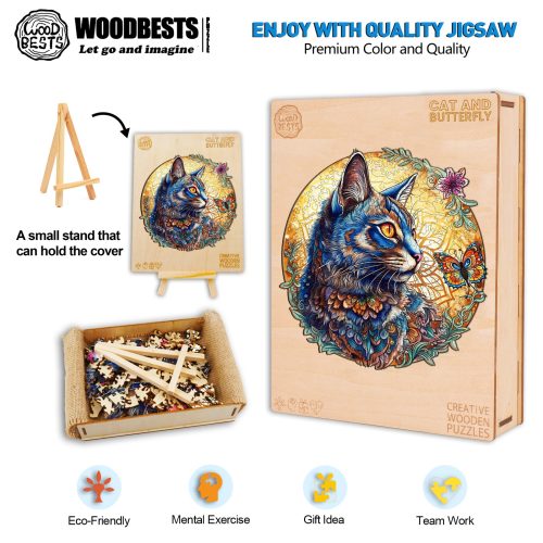 Cat and Butterfly Wooden Jigsaw Puzzle