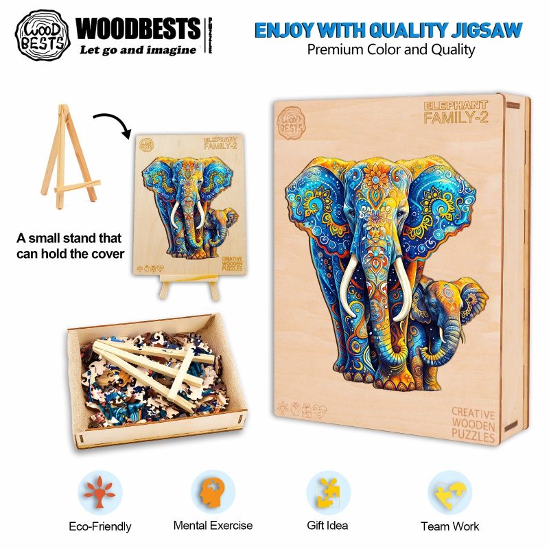 Elephant Family-2 Wooden Jigsaw Puzzle-Woodbests