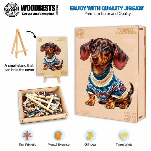 Trendy Dachshund Wooden Jigsaw Puzzle-Woodbests