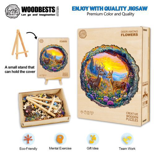 3D Deer among Flowers Wooden Jigsaw Puzzle - By Woodbests