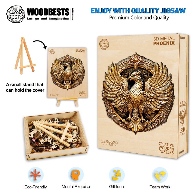 3D Metal Phoenix Wooden Jigsaw Puzzle - Woodbests