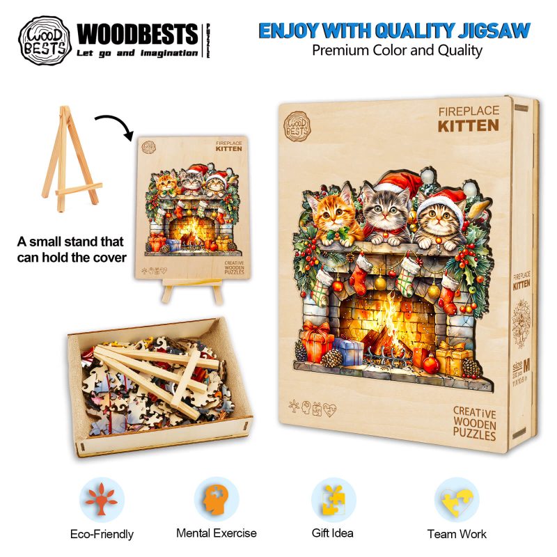 Fireplace Kitten Wooden Jigsaw Puzzle - By Woodbests