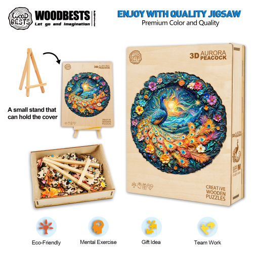 3D Aurora Peacock Wooden Jigsaw Puzzle - Woodbests