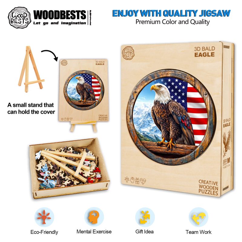 3D Bald Eagle Wooden Jigsaw Puzzle - By Woodbests