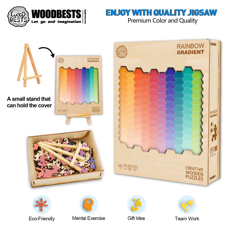 Rainbow Gradient Wooden Jigsaw Puzzle - Woodbests