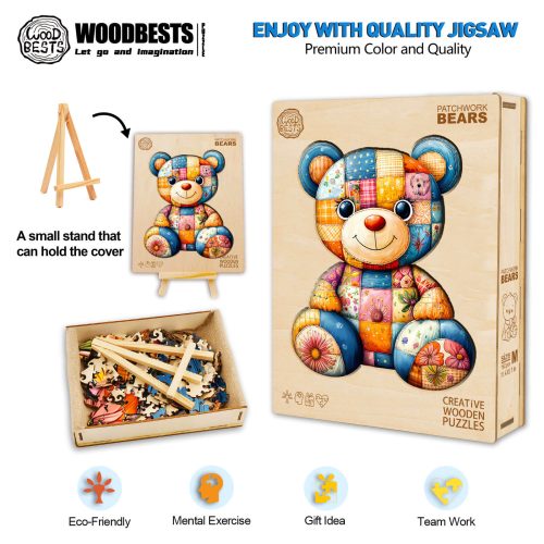 Patchwork Bear Wooden Jigsaw Puzzle - By Woodbests