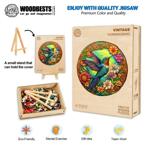 Vintage Hummingbird Wooden Jigsaw Puzzle - Woodbests