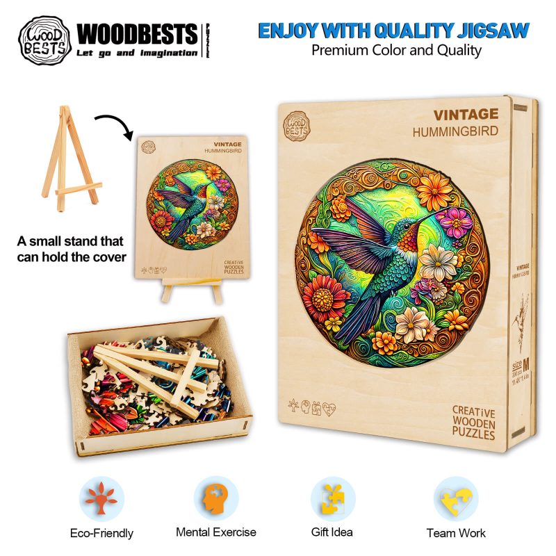 Vintage Hummingbird Wooden Jigsaw Puzzle - Woodbests