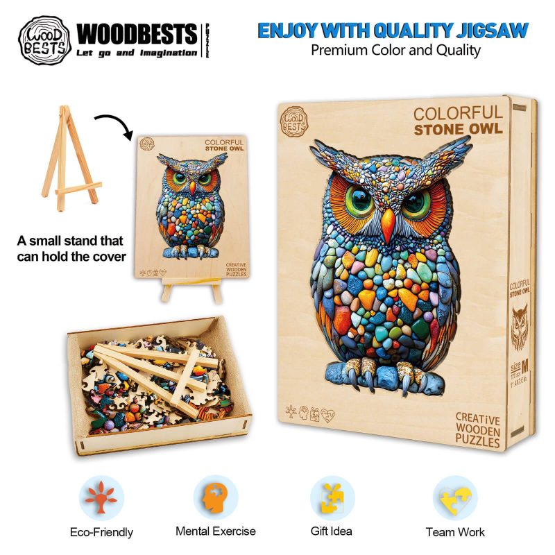 Colorful Stone Owl Wooden Jigsaw Puzzle - By Woodbests