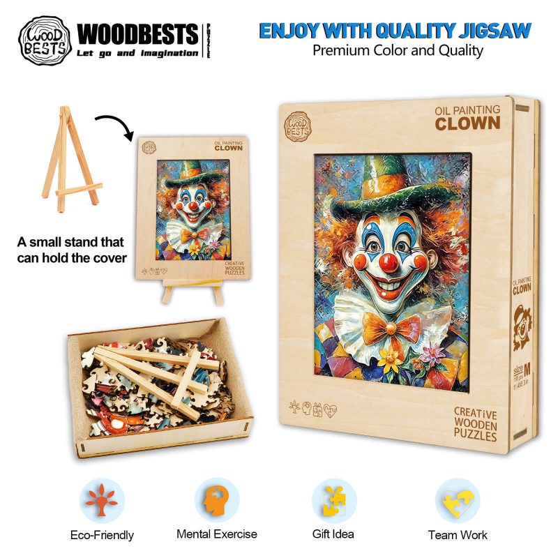 Oil Painting Clown Wooden Jigsaw Puzzle - Woodbests