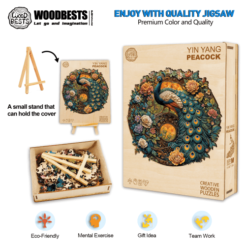 Yin Yang Peacock Wooden Jigsaw Puzzle - Woodbests