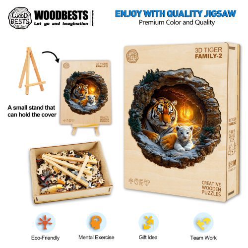 3D Tiger Family-2 Wooden Jigsaw Puzzle - Woodbests