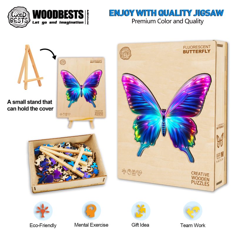 Fluorescent Butterfly Wooden Jigsaw Puzzle - Woodbests