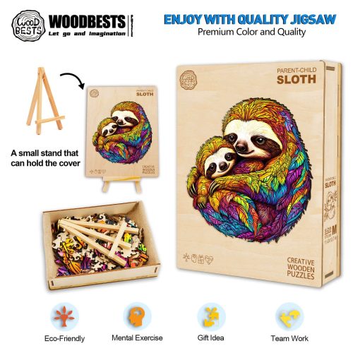 Parent-child Sloth Wooden Jigsaw Puzzle - Woodbests