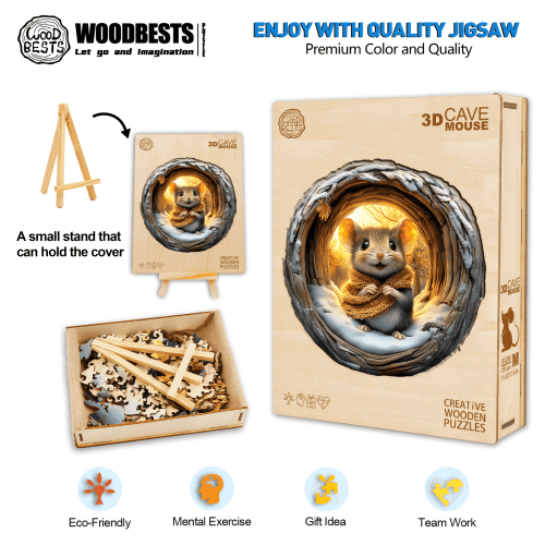 3D Cave Mouse Wooden Jigsaw Puzzle - Woodbests